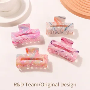 Dreamy Marble Pattern Hair Claw Clip Large Square Stylish Nonslip Gradient Resin Hairpin For Women Fashion Hair Accessories