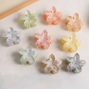 Women Plumeria Flower Hair Claw Clip PVC Marble Texture Large Shark Clip For Thick Hair Elegant Daily Sweet Hair Accessories