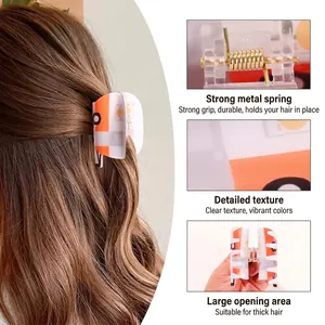Camping style tent shark clip for thick hair with strong metal spring and orange pattern