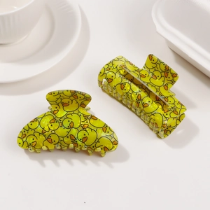 Set van twee haarclips met schattig geel eendenpatroon in glanzend acryl voor dames