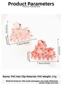 Vue détaillée des pinces à cheveux en PVC rose marbré de 7,6 cm et design ondulé