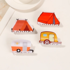 Creative camping theme hair clips set with cute tent and caravan designs for women