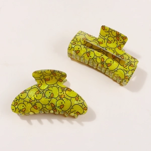 Schattige haarklemmen set met gele eendjes print, rechthoekige en ronde designs