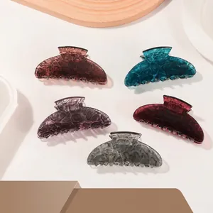 Vintage Marble Pattern PVC Hair Claw Clip Large Elegant Smudge Shark Clip Non-Slip Fashion Hair Accessories For Women Girls