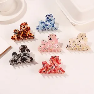 Pince à Cheveux Crabe Forme de Chiot Motif Marbré Bord Ondulé Minimaliste en PVC pour Femmes Filles Accessoires de Coiffure Quotidienne