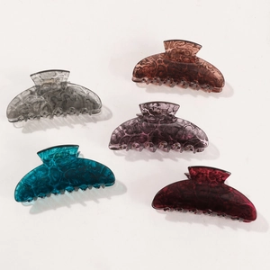 Set of 5 large translucent resin hair claws in smoky grey, amber, and purple tones
