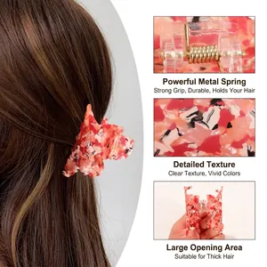Pince à cheveux en acétate à fleurs roses avec ressort solide pour cheveux épais