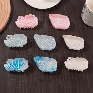 Pince à Cheveux en PVC Thème Océan Doux pour Femmes Forme de Coquillage Fini Perlé Paillettes Dégradé Accessoires Cheveux