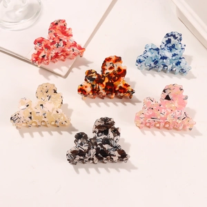 Lot de 6 pinces à cheveux en acétate avec motifs vintage écailles et fleurs colorées