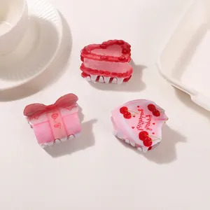 Süße Kirschkuchen Haarkralle Clips Rosa Geschenkbox Herz Haarnadel Cute Girl Style Haarschmuck Damen Shark Clip