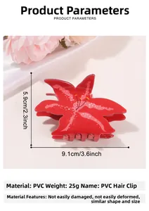 Detailansicht der roten PVC-Blumen-Haarklammer mit weißen Punkten und 9,1 cm Maßangabe