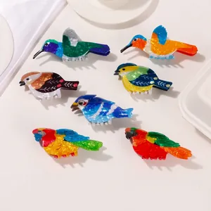 Bird Shaped Hair Claw Clips Cute Hummingbird Parrot Kingfisher Hair Clips Marble Texture Acetate Hair Claws Jewelry For Women