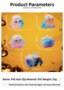 Specifiche dettagliate delle mollette per capelli Halloween in PVC con dimensioni e pesi