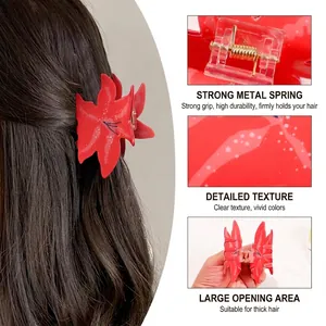 Eleganter roter Blumen-Haarclip mit starker Metallfeder und rutschfestem Griffdesign