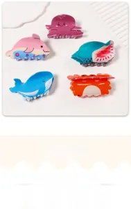 Lot de 5 pinces à cheveux animaux marins colorés avec poulpe, dauphin, coquillage et crabe