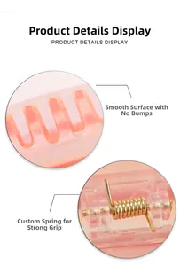 Detail of pink gradient hair claw clip showing smooth teeth edges and durable metal spring