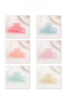 Detail showing colorful large hair claws in 6 colors with 8.7cm length and 4.6cm height