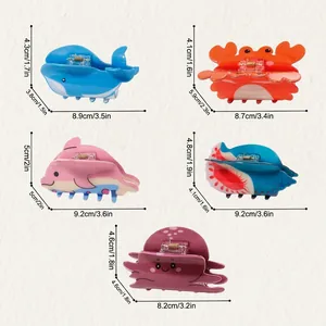 Tableau des tailles pour pinces à cheveux animaux marins colorés baleine dauphin et poulpe