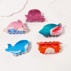Lot de 5 pinces à cheveux animaux marins dont poulpe et dauphin pour femmes et filles