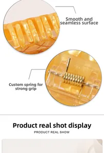 Detail of smooth orange amber texture claw clip with durable metal spring structure