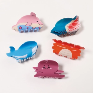 Lot de 5 pinces à cheveux animaux marins colorés avec dauphin poulpe et crabe