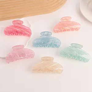 Large Gradient Marble Hair Claw Clip PVC Acrylic Glitter Hair Shark Clip For Women Thick Hair Accessories Daily Jewelry