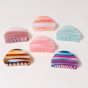 Set of six sunset gradient French semi-circle hair claws with pearlescent resin finish