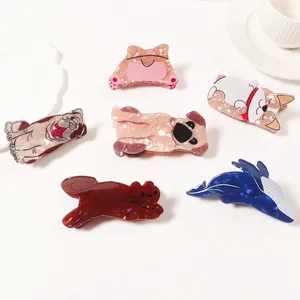 Cute Animal Shape Hair Claw Clips Acetate Marble Texture Dog Whale Cat Fashion Hair Accessories For Women Styling Clip