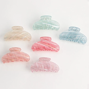 Set of 6 colorful gradient resin shark hair clips with translucent glitter texture