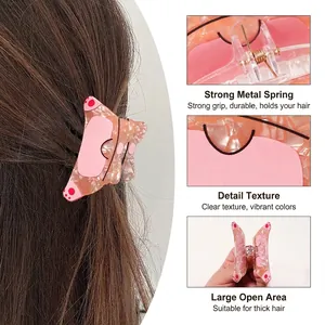 Pink cartoon animal hair claw clip with marble texture resin for thick hair styling