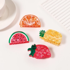 Chic acetate fruit hair clips set featuring watermelon, orange, and pineapple designs