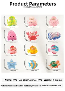 Detailed specs of PVC ocean animal hair claws featuring octopus and starfish designs