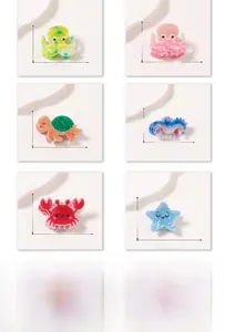 Colorful sea animal hair clips in octopus and starfish shapes with size dimensions