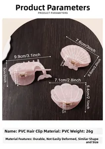 Detailed view of pink pearlescent ocean-themed whale and seashell hair claw clips