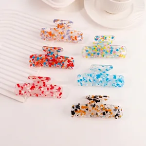 Large Square Hair Claw Clip For Women Transparent PVC Colorful Speckled Shark Clip Fresh Summer Hair Accessories