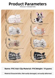 Tabla detallada de tallas para varias pinzas de pelo de animales en material PVC