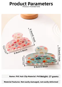 Detailed size specifications of ocean-themed starfish and seashell PVC hair claw clips