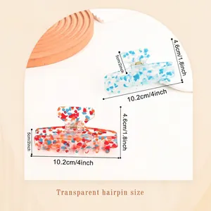 Transparent acrylic hair claw clips with colorful fragments and 10.2cm length dimension