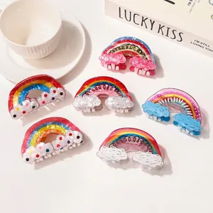 Sweet Rainbow Cloud PVC Hair Claw Clip Korean Style Dreamy Colorful Non-Slip Hair Catch Jaw Clip For Women Girls Accessory
