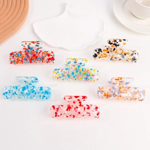 6-pack colorful terrazzo pattern resin hair claw clips for women hair styling