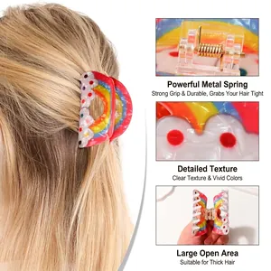 Rainbow cloud hair claw clip for women featuring strong metal spring and thick hair grip
