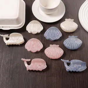 Ocean Style Whale Shell Hair Claws For Women PVC Rhinestone Pearlized Marine Theme Hair Clip Accessories Daily Vacation