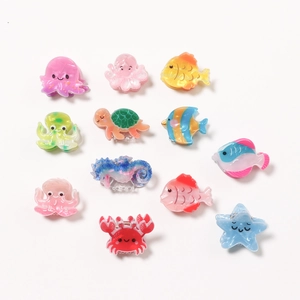 Colorful resin sea animal mini hair claws including octopus, turtle, and seahorse styles