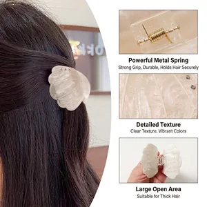 Elegant pearl white shell hair claw clip with rhinestones and strong metal spring