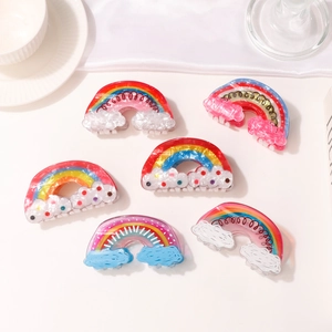 Chic rainbow acetate hair claws with white cloud details in six vibrant color options