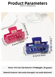 Detail view of 8.4cm marble pattern PVC hair claw clips in rose red and blue purple colors