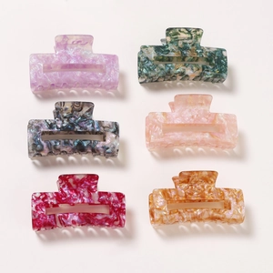 Set di 6 mollette per capelli rettangolari con trama marmorizzata e glitter colorati