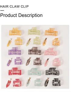 Flat lay of checkerboard hair claw clips and barrettes in diverse vibrant colors