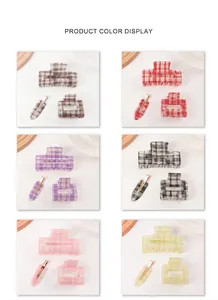 Collection of plaid hair clips in six colors including brown, red, purple, and black sets