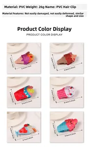 Vue détaillée de pinces à cheveux en PVC coloré en formes mignonnes de glace et cupcakes